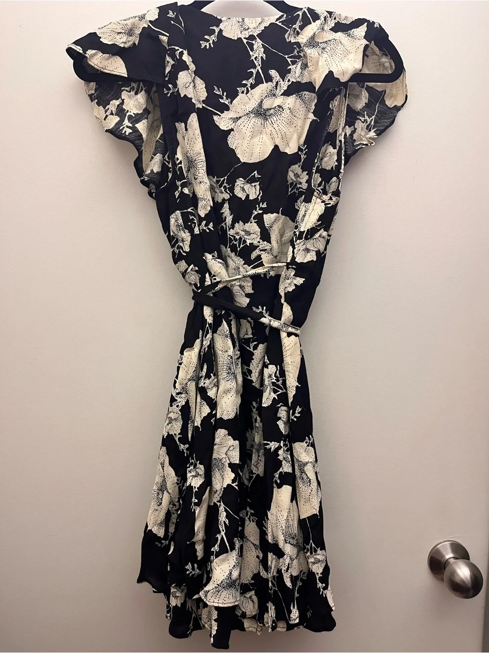 Free People Black & Cream Floral Wrap Dress